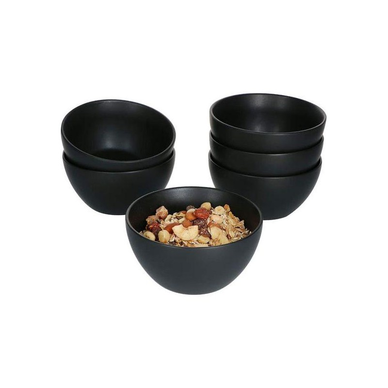 6-Pieces Set Cereal Bowl Set noir, 450 ml, Saladier en grès, Bol