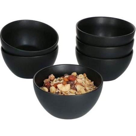 6-Pieces Set Cereal Bowl Set noir, 450 ml, Saladier en grès, Bol