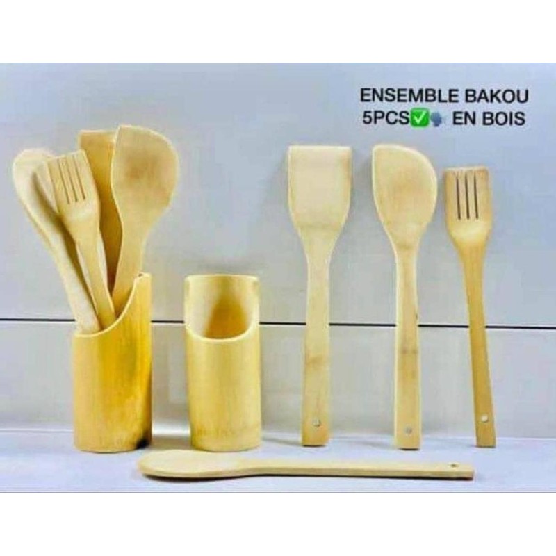 Ensemble ustensile de cuisine en bois - 5 pièces