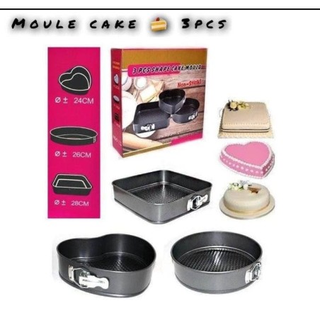 Lot de 3 Moules à Cake - 26/24/22cm - Noir