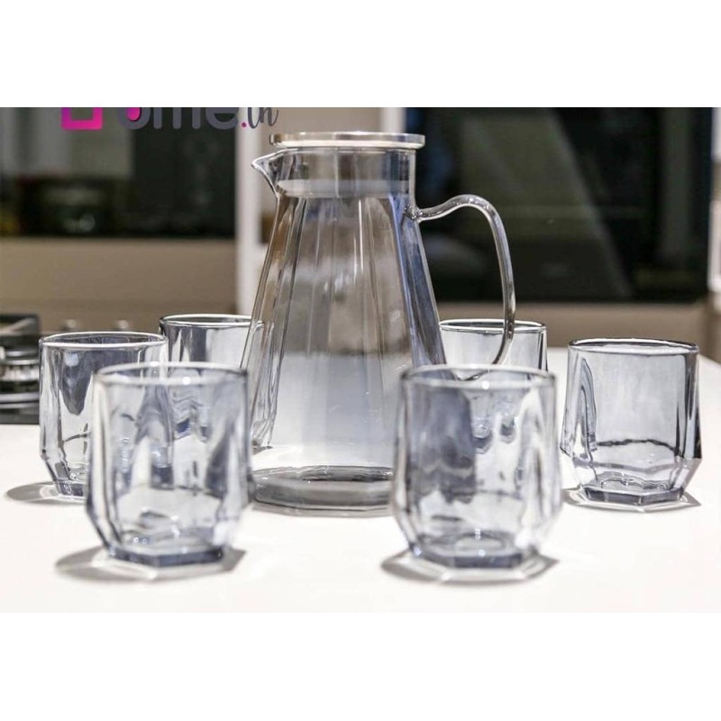 Ensemble verrerie transparente, carafe et 6 tasse