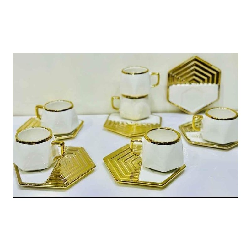 Ensemble Sets De 12 Pcs En Porcelaine, Dore Blanc