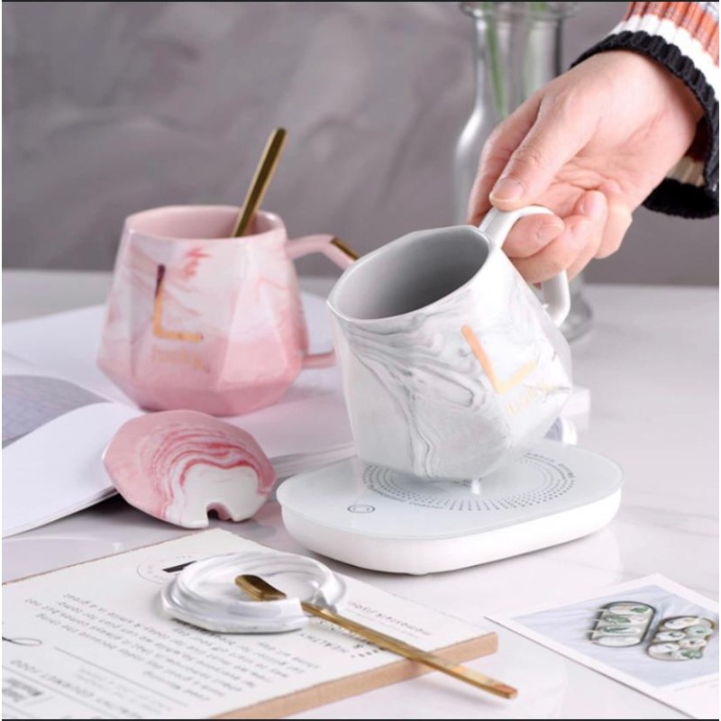 Tasse à café en céramique - Tasse et sous tasse + cuillére - blanc