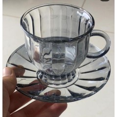 Tasse à café en verre - Tasse et sous tasse  - gris